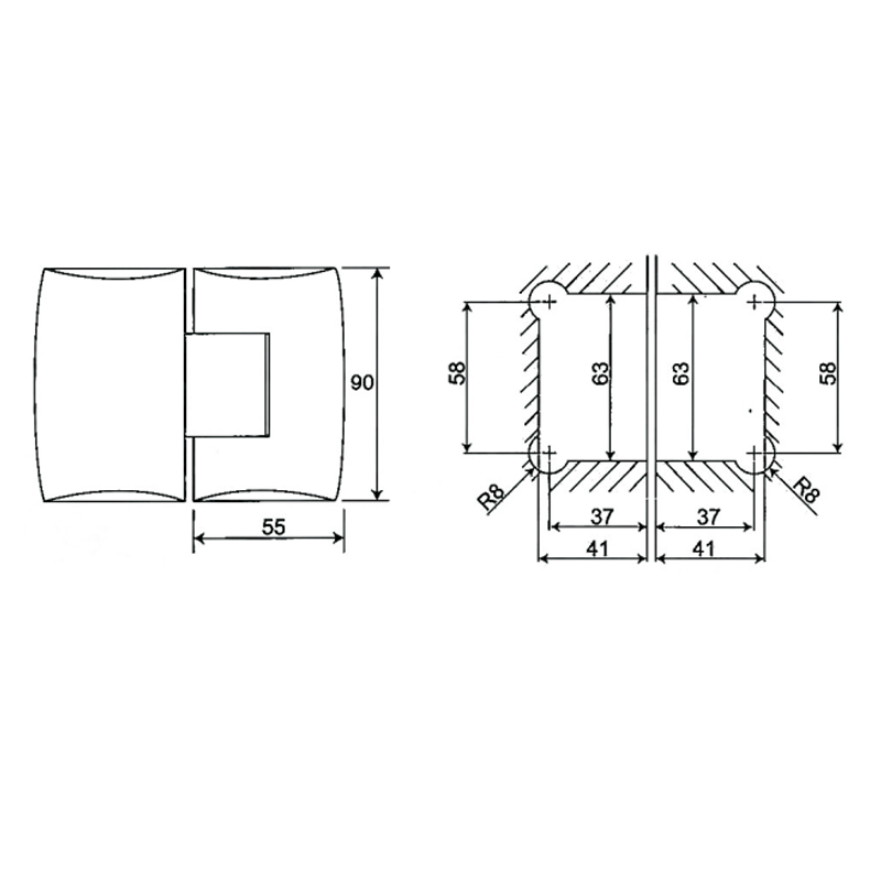 ESH-233-Dobradiças para porta de chuveiro