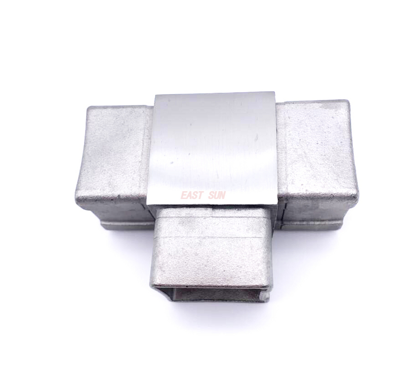 Cotovelo do corrimão do balaústre, encaixes de tubo quadrado de 3 vias, conector de corrimão de espelho de aço inoxidável 304 316 para trilhos