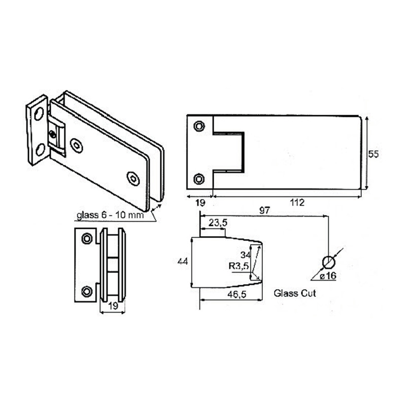 ASH-606-Dobradiças de chuveiro ajustáveis