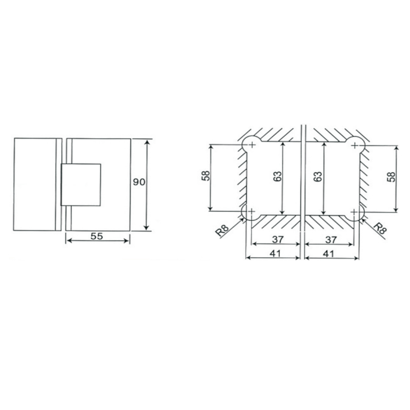 ESH-202-Dobradiças para porta de chuveiro