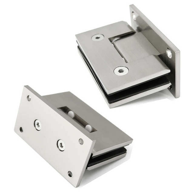 Dobradiça de parede de 90 graus com acabamento escovado para porta de chuveiro de vidro para vidro de 1/2 ″ - 3/8 ″ 