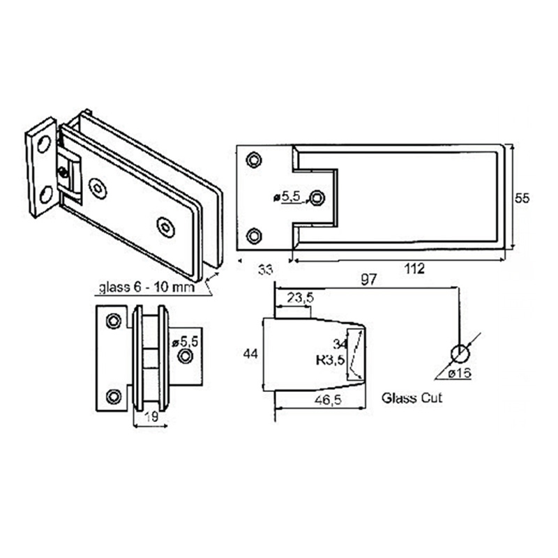 ASH-506-Dobradiças de chuveiro ajustáveis