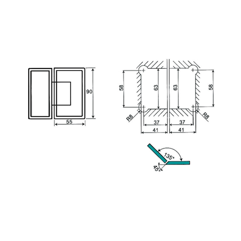 ASH-302-Dobradiças de chuveiro ajustáveis